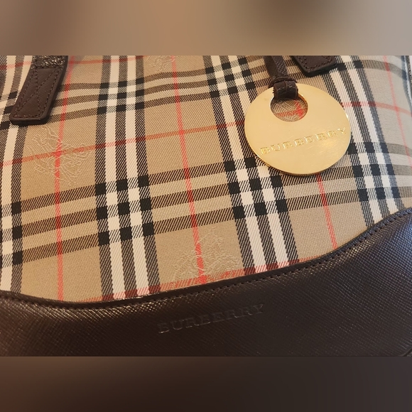 Burberry | Haymarket Check Printed Brown Leather Trim Mini Handle Bag-Like new! - Picture 2 of 15
